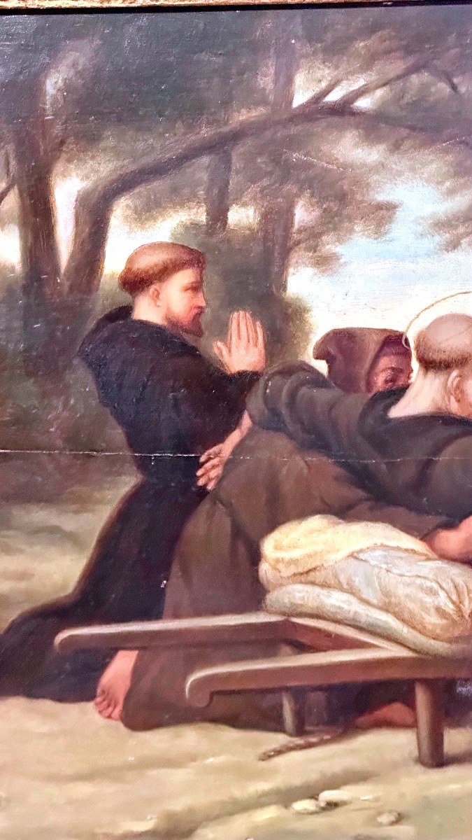 Dipinto a olio su tavola – "La benedizione di San Francesco alla città di Assisi" - firmato -photo-1