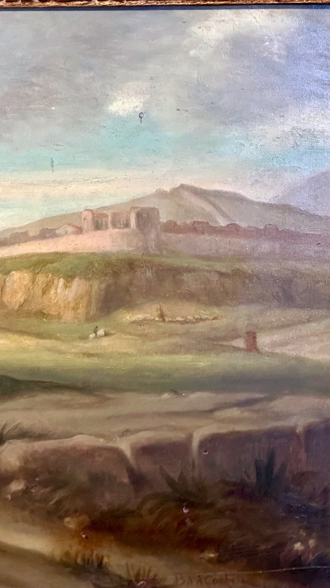 Dipinto a olio su tavola – "La benedizione di San Francesco alla città di Assisi" - firmato -photo-3