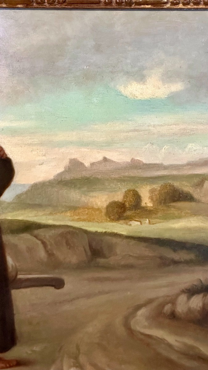 Dipinto a olio su tavola – "La benedizione di San Francesco alla città di Assisi" - firmato -photo-4