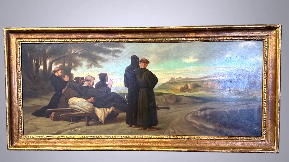 Dipinto a olio su tavola – "La benedizione di San Francesco alla città di Assisi" - firmato 