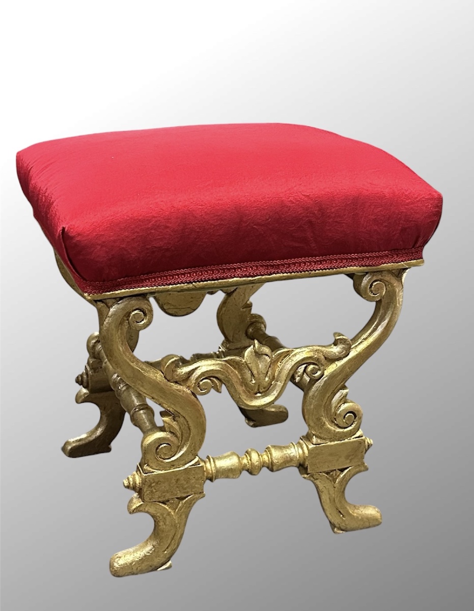 Sgabello da salotto in legno intagliato e dorato – XIX secolo-photo-3