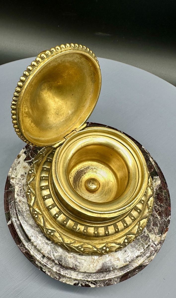 Calamaio in Bronzo Dorato e Marmo Breccia – XIX secolo-photo-1