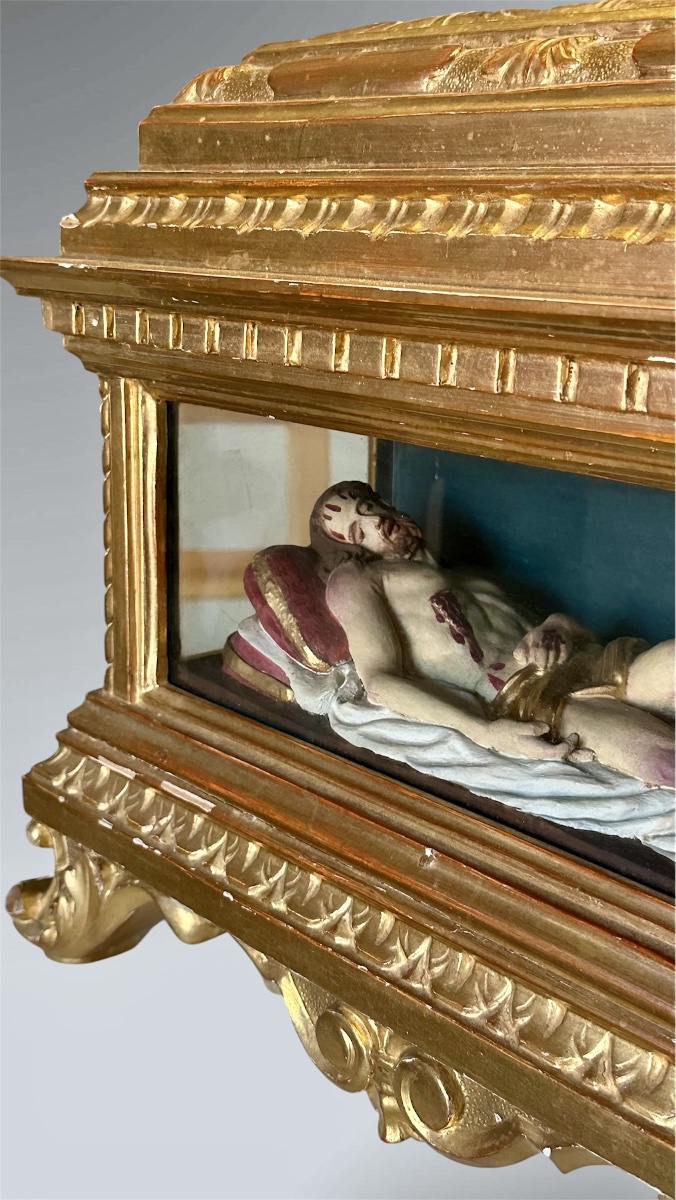 Teca devozionale con Cristo Deposto in terracotta policroma – XIX secolo-photo-2