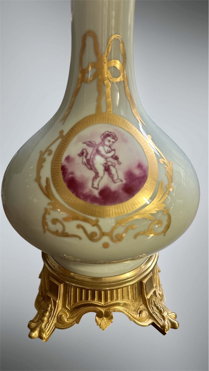 Coppia di Lampade da Tavolo in Porcellana Celadon e Bronzo Dorato – XIX secolo-photo-4
