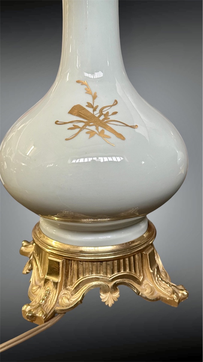Coppia di Lampade da Tavolo in Porcellana Celadon e Bronzo Dorato – XIX secolo-photo-1