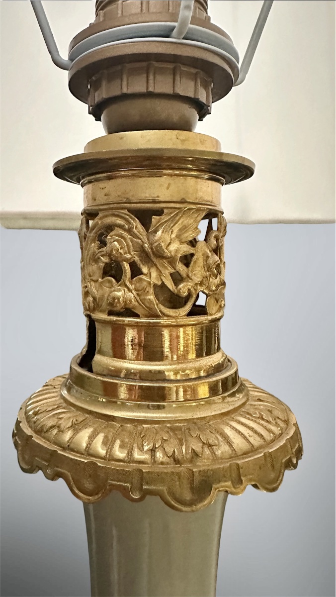 Coppia di Lampade da Tavolo in Porcellana Celadon e Bronzo Dorato – XIX secolo-photo-5