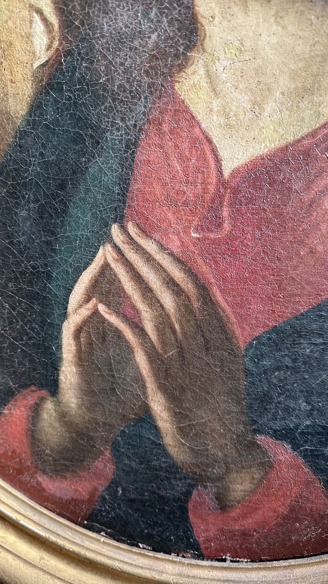 Dipinto Devozionale raffigurante la Vergine in Preghiera – Olio su Tela – XVII secolo-photo-3