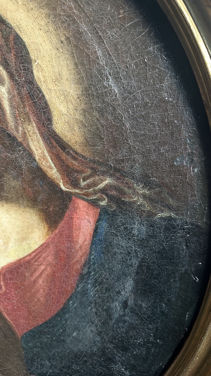 Dipinto Devozionale raffigurante la Vergine in Preghiera – Olio su Tela – XVII secolo-photo-4