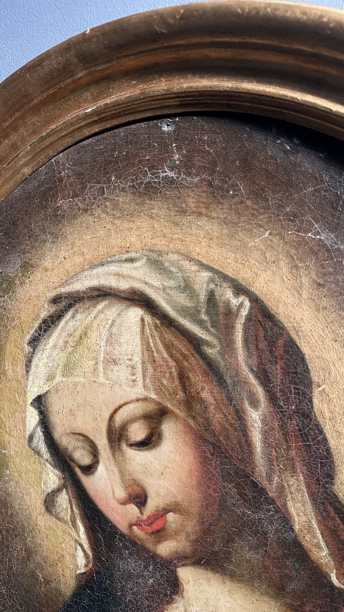 Dipinto Devozionale raffigurante la Vergine in Preghiera – Olio su Tela – XVII secolo-photo-1