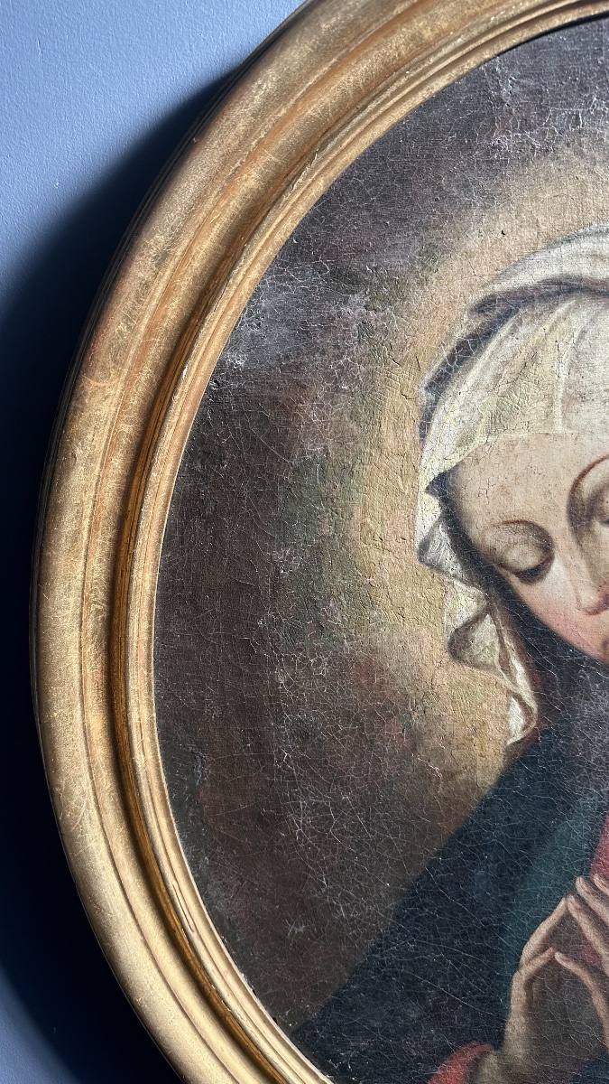 Dipinto Devozionale raffigurante la Vergine in Preghiera – Olio su Tela – XVII secolo-photo-2