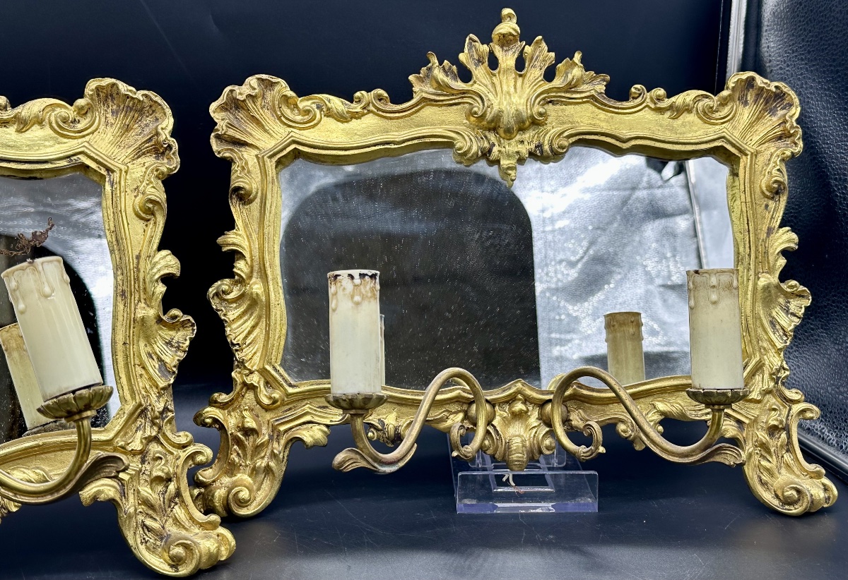 Coppia di specchiere con puntiluce in bronzo dorato – Italia, fine del XIX secolo, gusto Luigi -photo-3