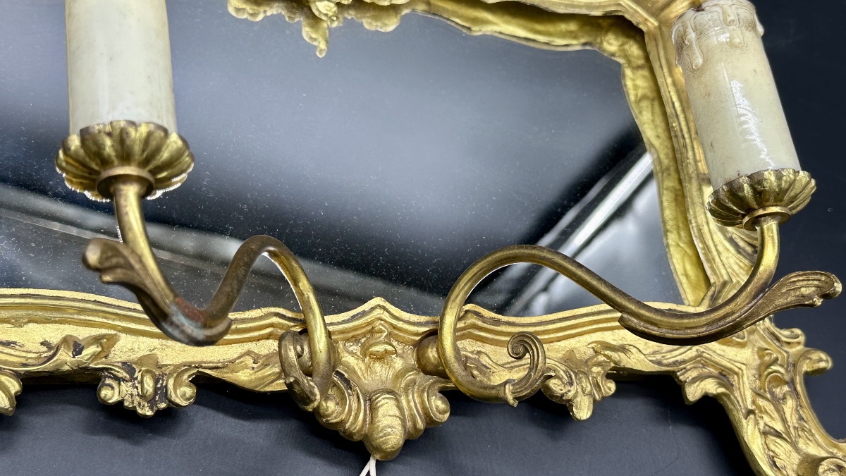 Coppia di specchiere con puntiluce in bronzo dorato – Italia, fine del XIX secolo, gusto Luigi -photo-2