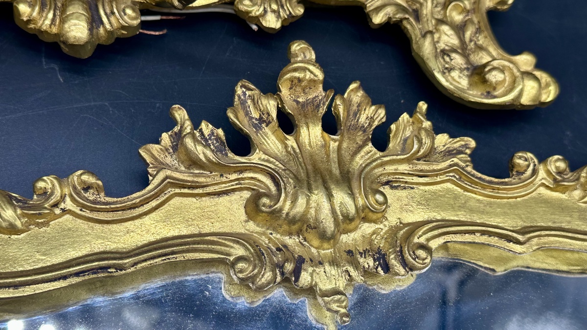Coppia di specchiere con puntiluce in bronzo dorato – Italia, fine del XIX secolo, gusto Luigi -photo-3