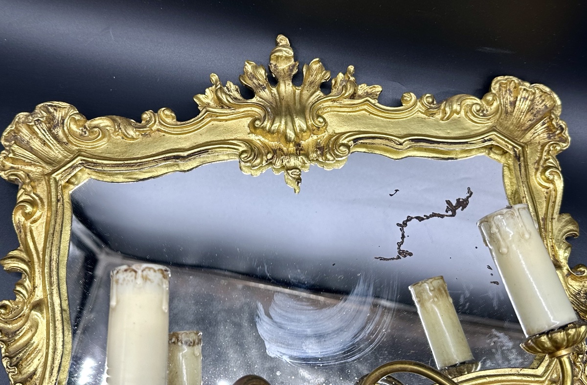 Coppia di specchiere con puntiluce in bronzo dorato – Italia, fine del XIX secolo, gusto Luigi -photo-5