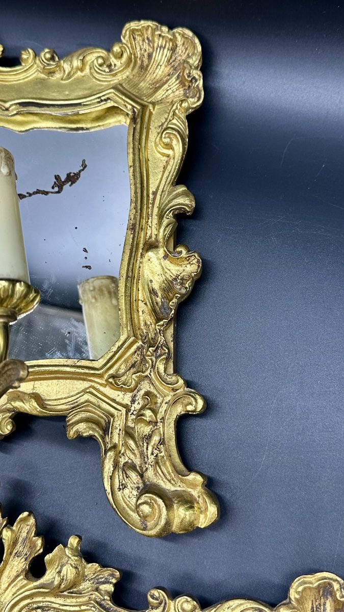 Coppia di specchiere con puntiluce in bronzo dorato – Italia, fine del XIX secolo, gusto Luigi -photo-6
