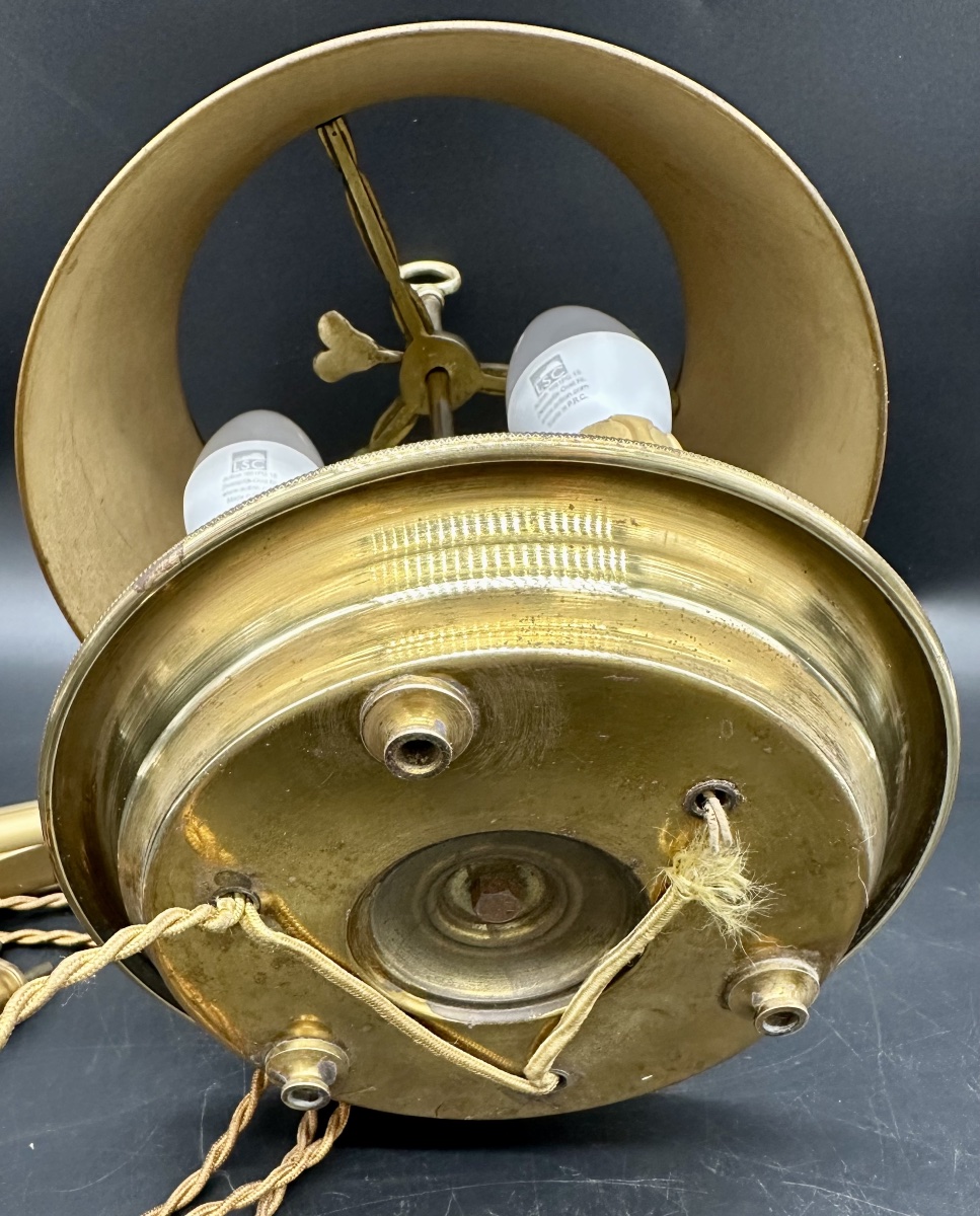 Bouillotte, lampada da tavolo in bronzo dorato con paralume in tole dipinta –primi ‘900-photo-3