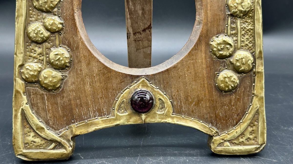 Cornice portafoto Art Nouveau – Ottone sbalzato e legno, primi del XX secolo-photo-4