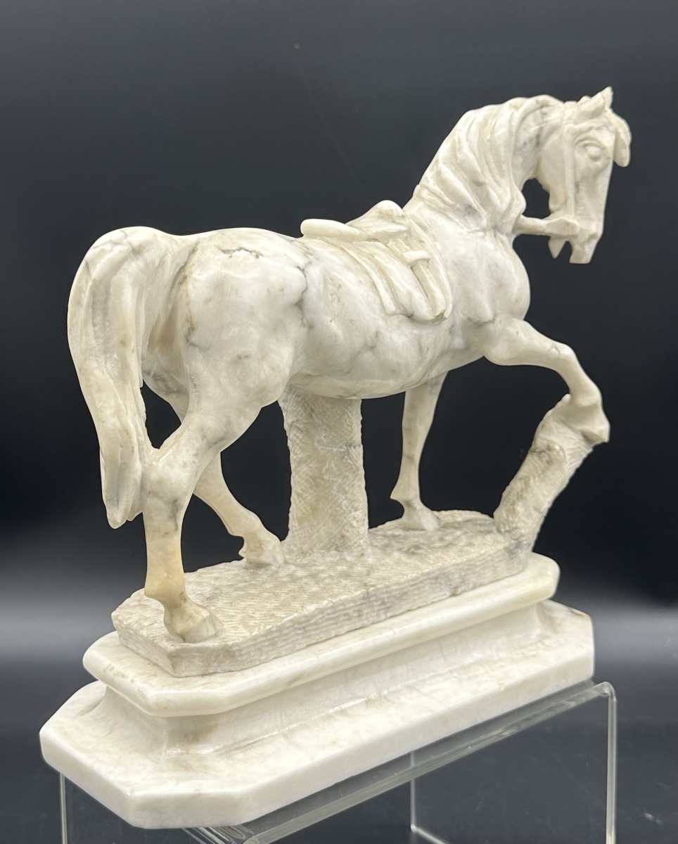 Scultura equestre in marmo bianco - XIX SEC. -photo-2