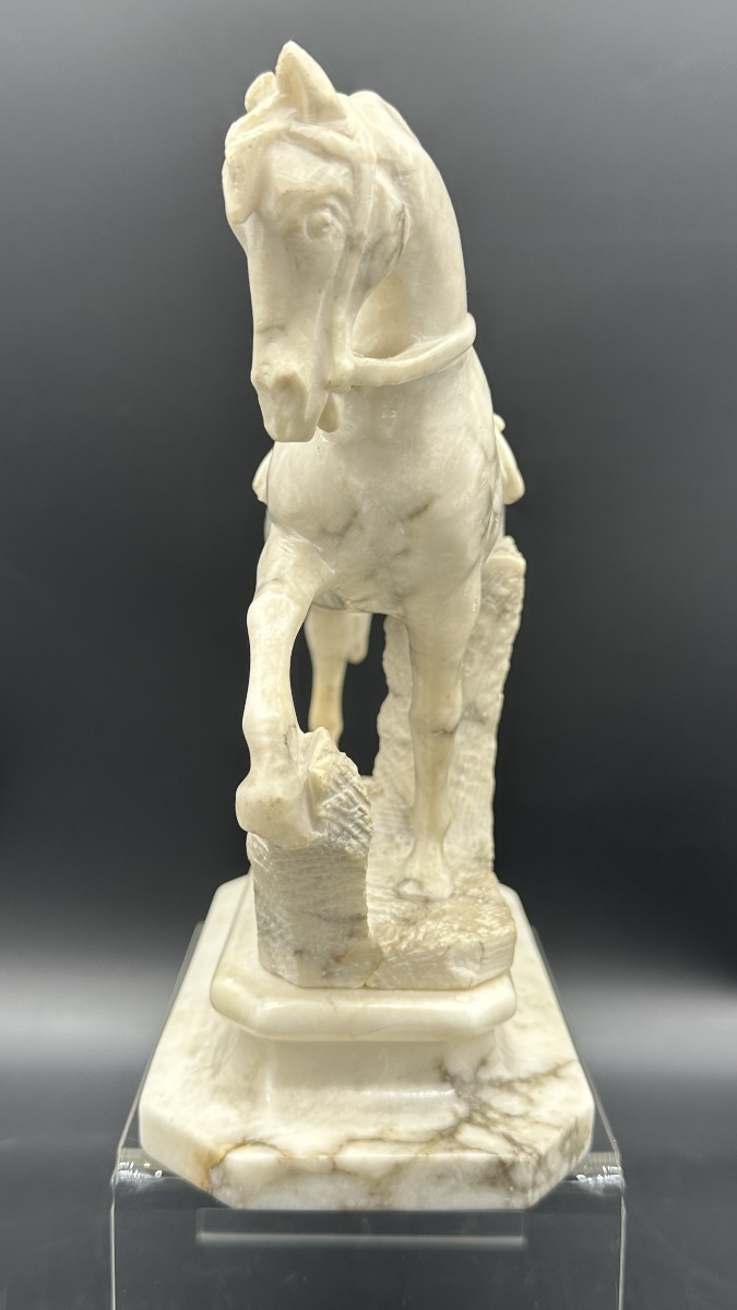 Scultura equestre in marmo bianco - XIX SEC. -photo-3