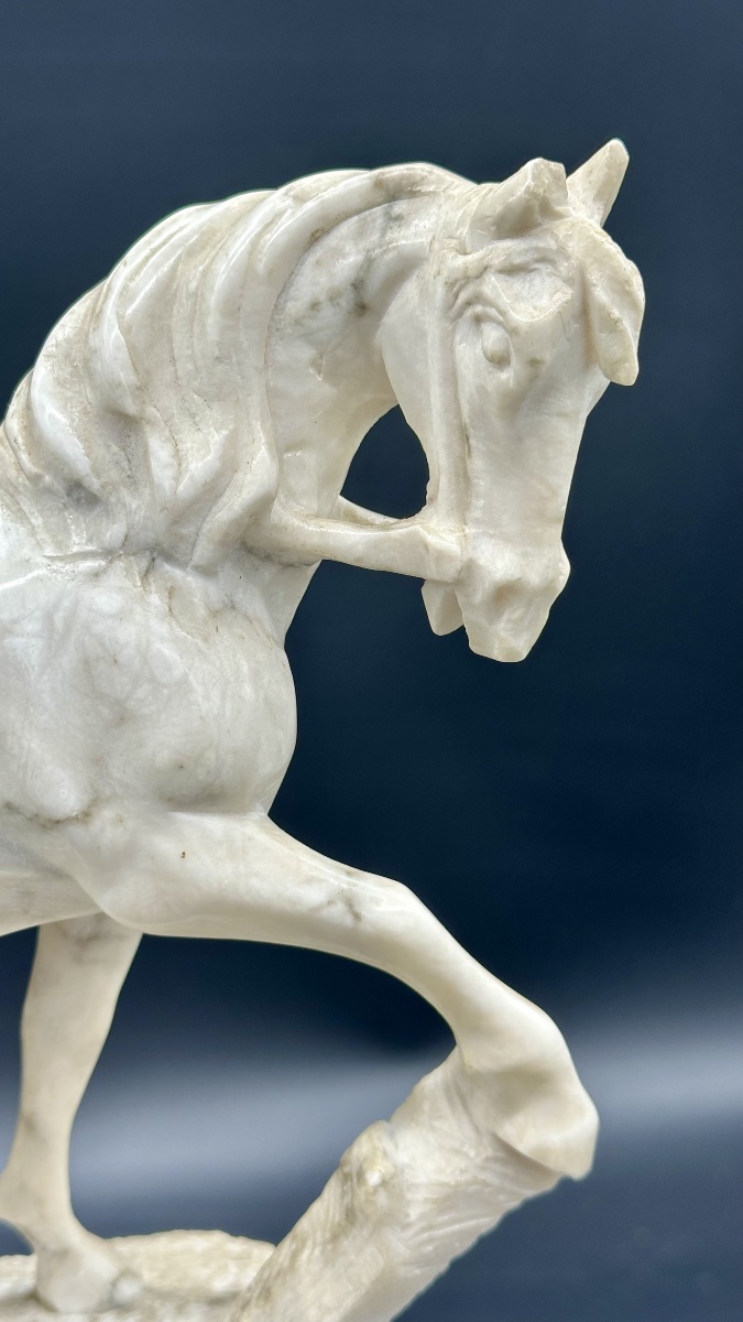 Scultura equestre in marmo bianco - XIX SEC. -photo-1