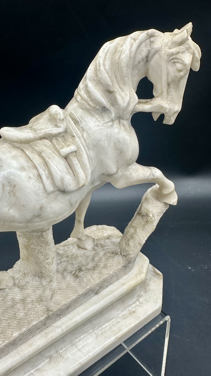 Scultura equestre in marmo bianco - XIX SEC. -photo-3