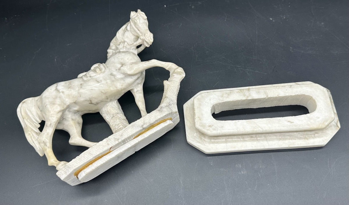 Scultura equestre in marmo bianco - XIX SEC. -photo-7