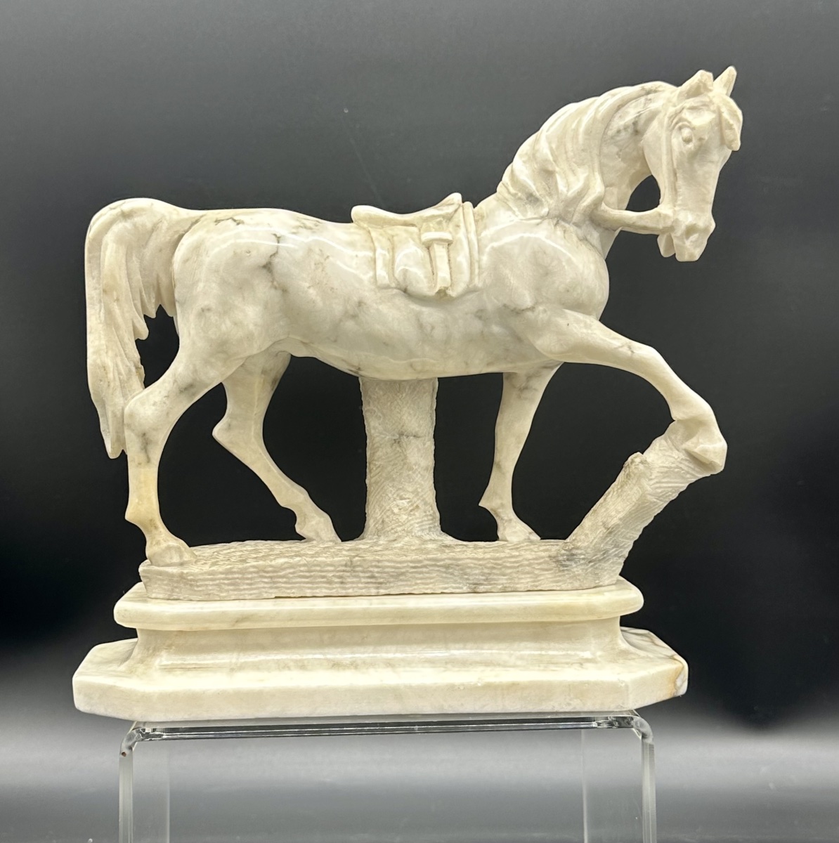 Scultura equestre in marmo bianco - XIX SEC. 
