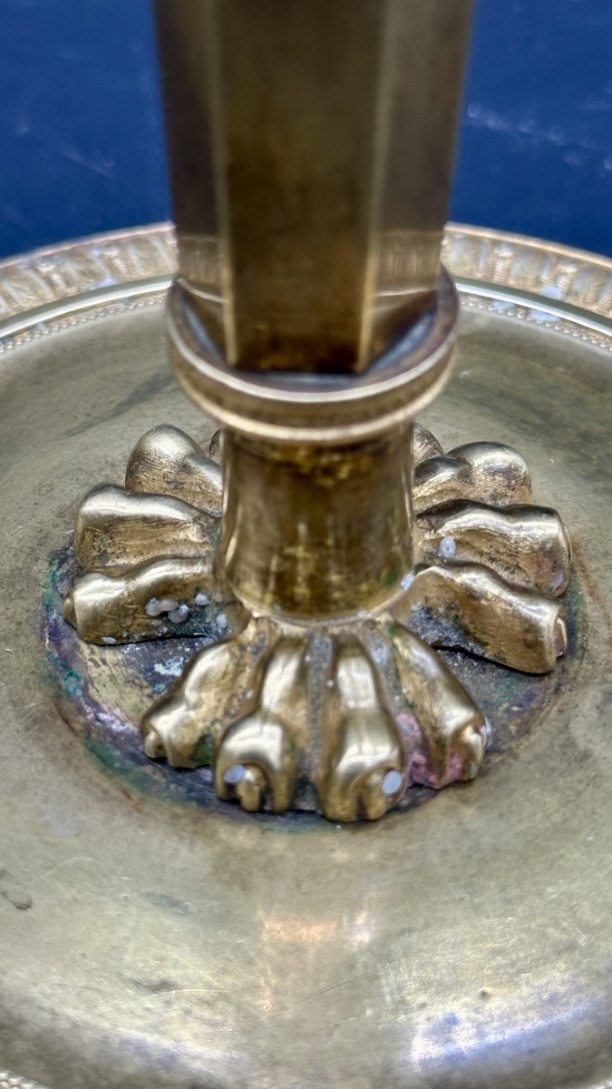 Coppia di candelieri in bronzo dorato, XIX sec. -photo-1