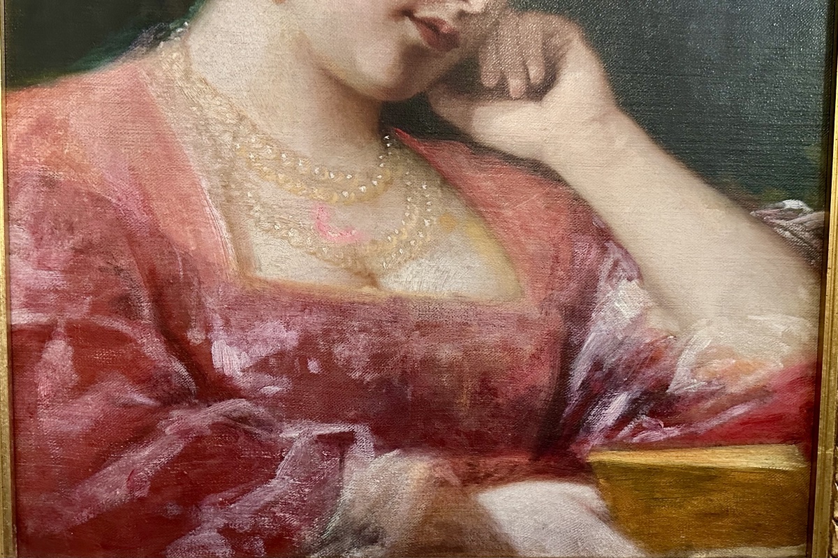 Dipinto, olio su tela "Ritratto di Giovane Donna in Atteggiamento Pensieroso" – Fine XIX Secolo-photo-1