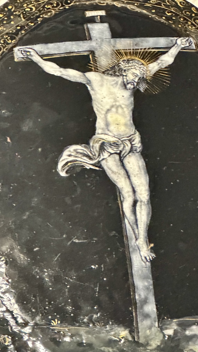Placca in smalto di Limoges con Cristo Crocifisso - Francia, XIX secolo-photo-3