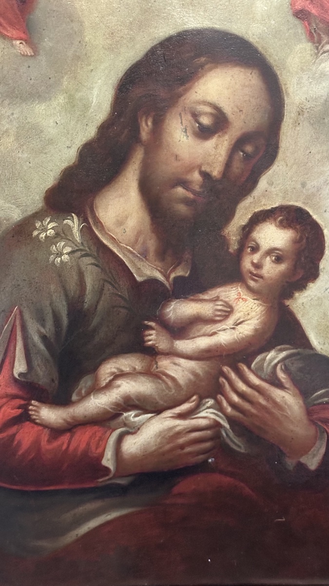 Dipinto, olio su rame "San Giuseppe col Bambino e la Gloria della Trinità" – XVIII Secolo-photo-3