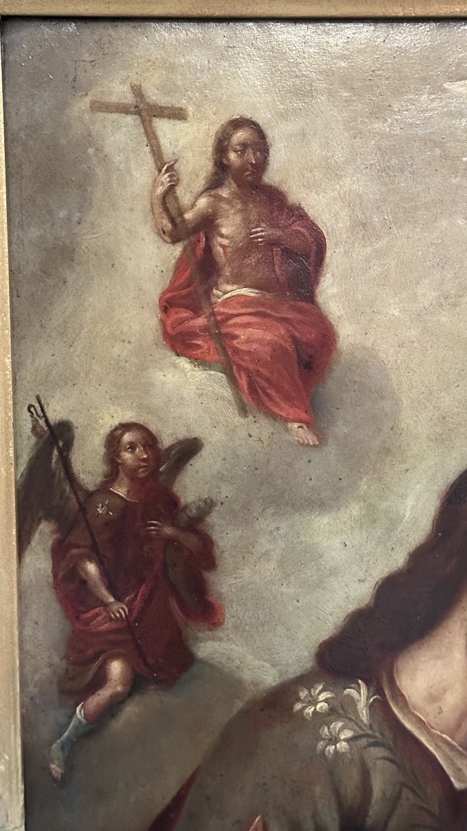 Dipinto, olio su rame "San Giuseppe col Bambino e la Gloria della Trinità" – XVIII Secolo-photo-1