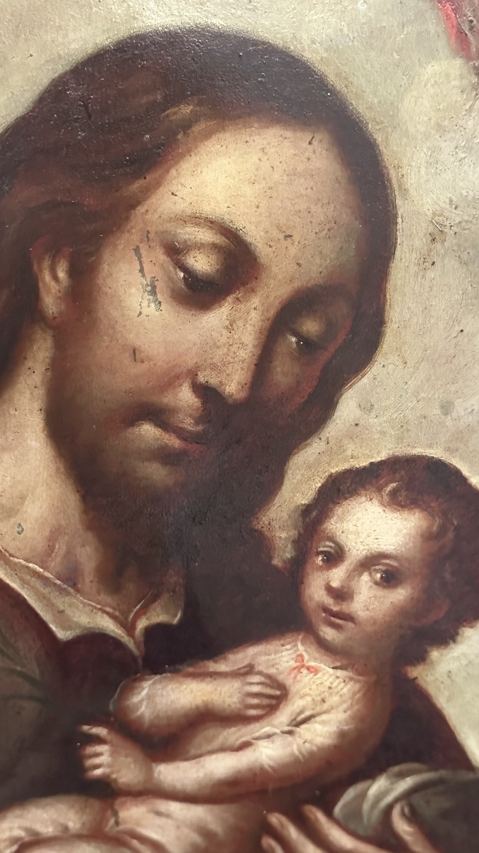 Dipinto, olio su rame "San Giuseppe col Bambino e la Gloria della Trinità" – XVIII Secolo-photo-2