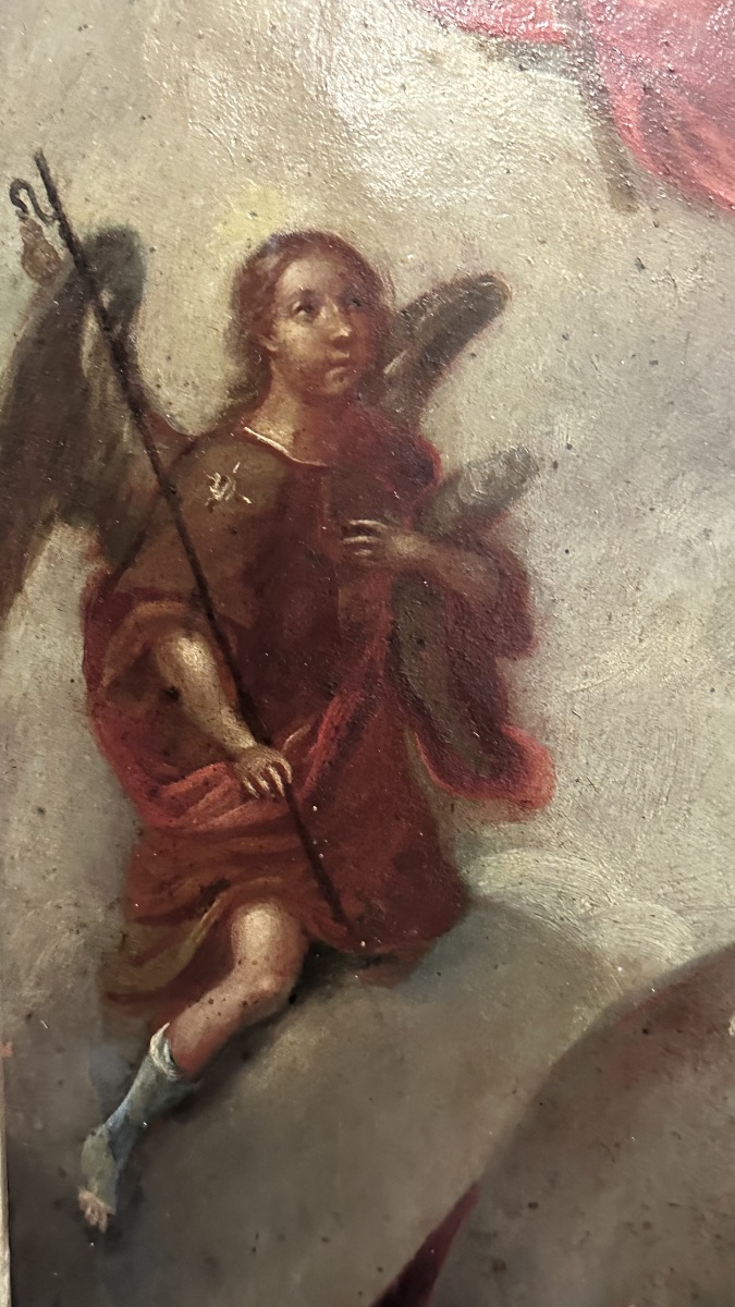 Dipinto, olio su rame "San Giuseppe col Bambino e la Gloria della Trinità" – XVIII Secolo-photo-3