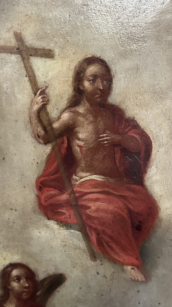 Dipinto, olio su rame "San Giuseppe col Bambino e la Gloria della Trinità" – XVIII Secolo-photo-4