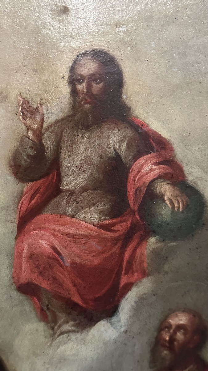 Dipinto, olio su rame "San Giuseppe col Bambino e la Gloria della Trinità" – XVIII Secolo-photo-5