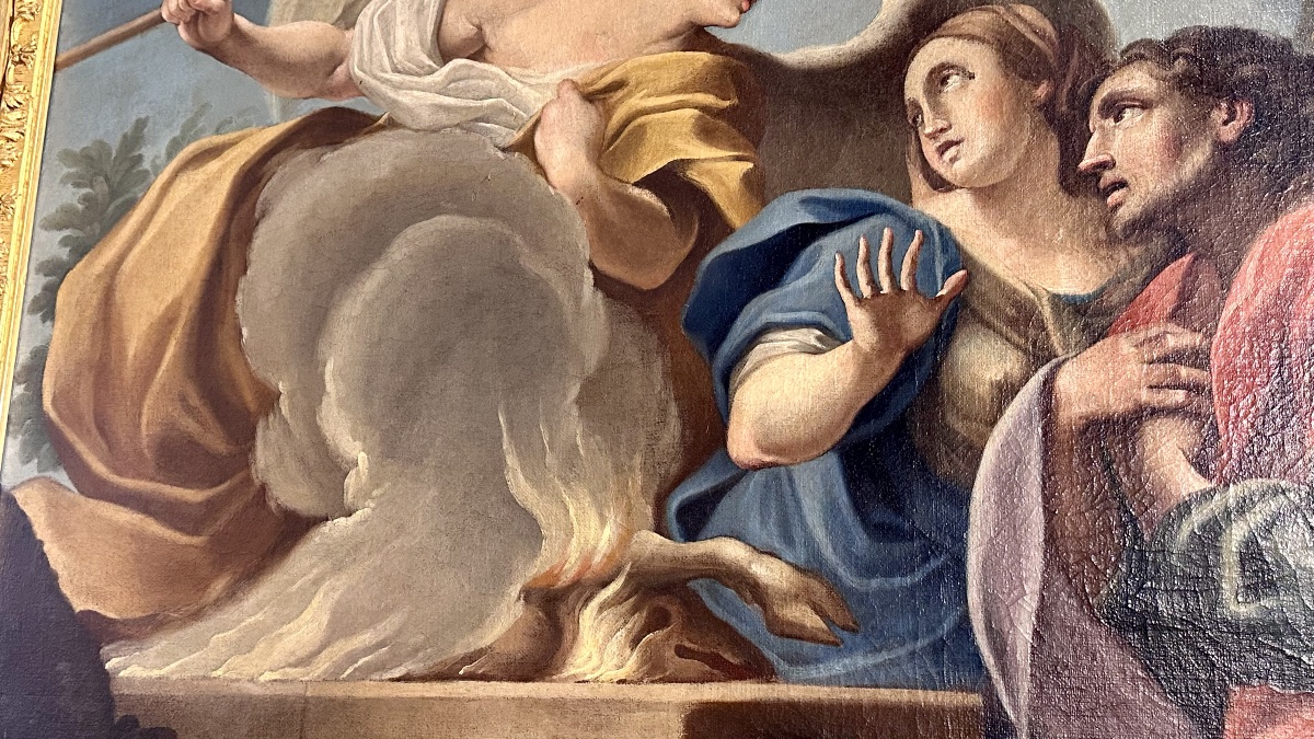 Quadro, olio su tela “Il Sacrificio dell’Agnello”, Neoclassico ( fine XVIII sec. )-photo-4