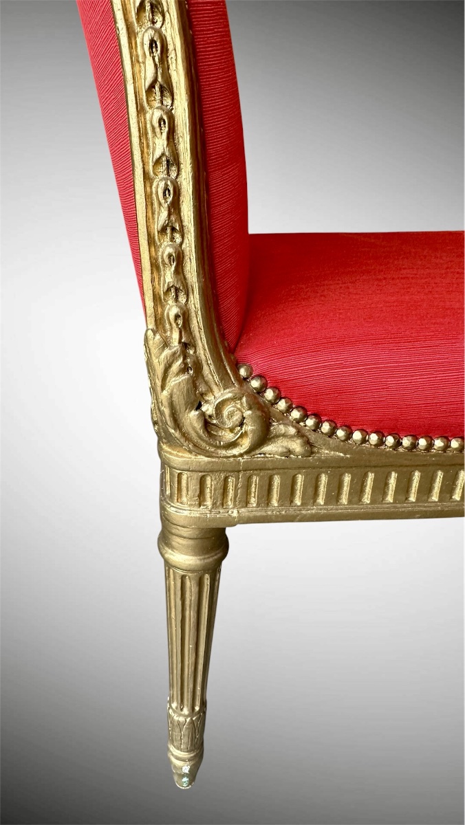 Panchetta in legno dorato, stile Luigi XVI, XIX secolo-photo-1