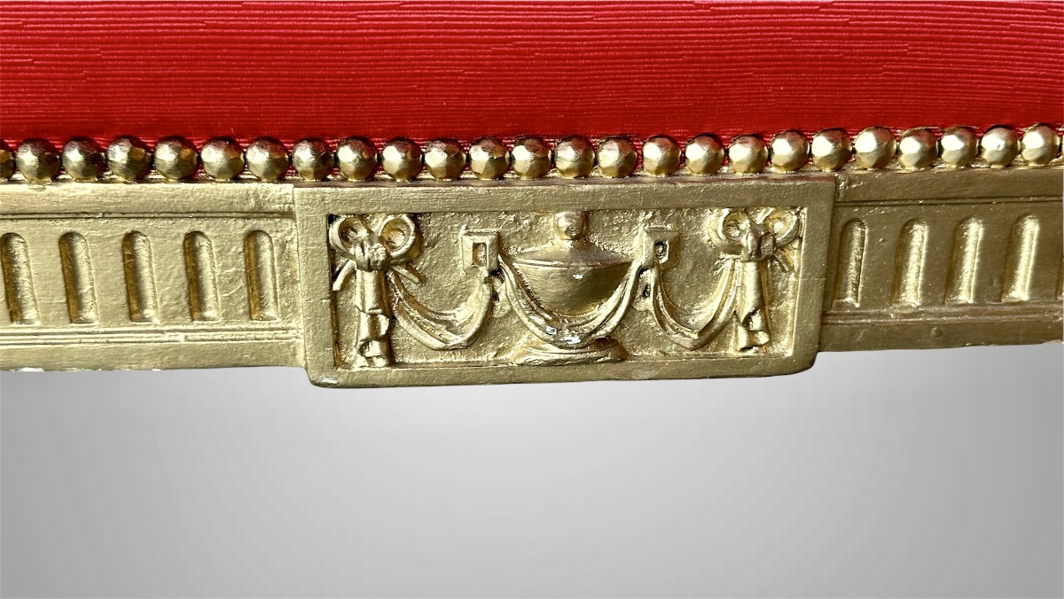 Panchetta in legno dorato, stile Luigi XVI, XIX secolo-photo-3