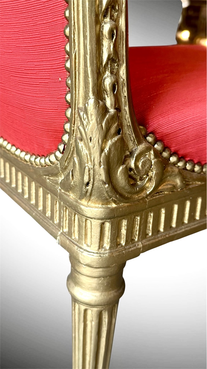 Panchetta in legno dorato, stile Luigi XVI, XIX secolo-photo-4