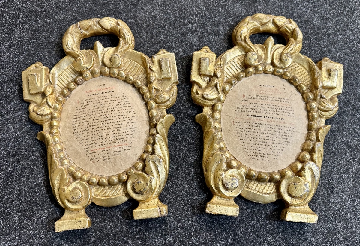 Coppia di cartaglorie Luigi XVI in legno intagliato e dorato - XVIII SEC. 
