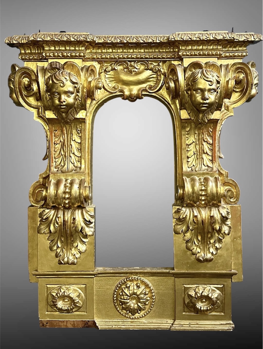 Edicola Cornice Architettonica in Legno Intagliato e Dorato - XVIII sec. 