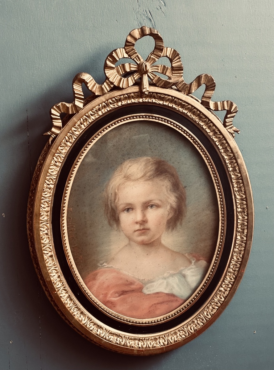Quadro, ritratto a Pastello di Fanciullo – Firmato "E. Gillet 1867"