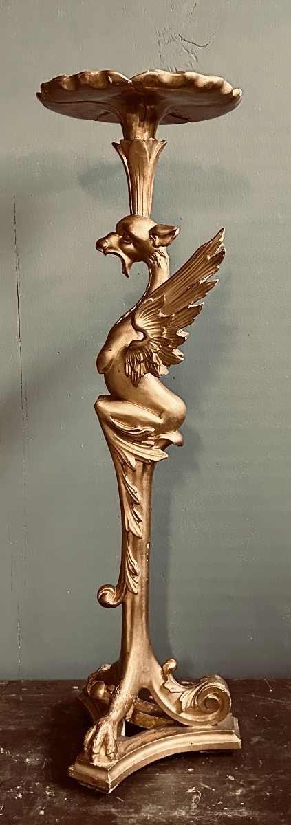 Colonna Portavaso Neogotica in Legno Dorato – Grifone Alato, XIX sec. -photo-3