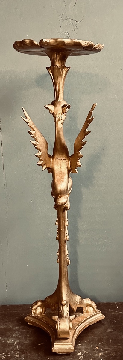 Colonna Portavaso Neogotica in Legno Dorato – Grifone Alato, XIX sec. -photo-4