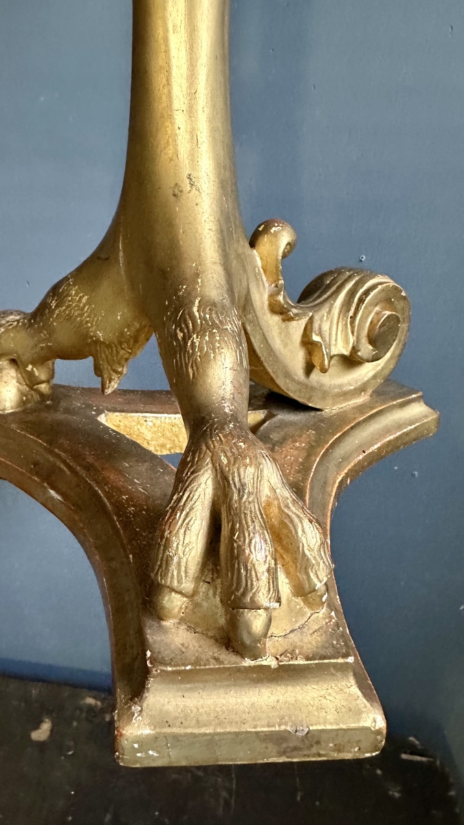 Colonna Portavaso Neogotica in Legno Dorato – Grifone Alato, XIX sec. -photo-6
