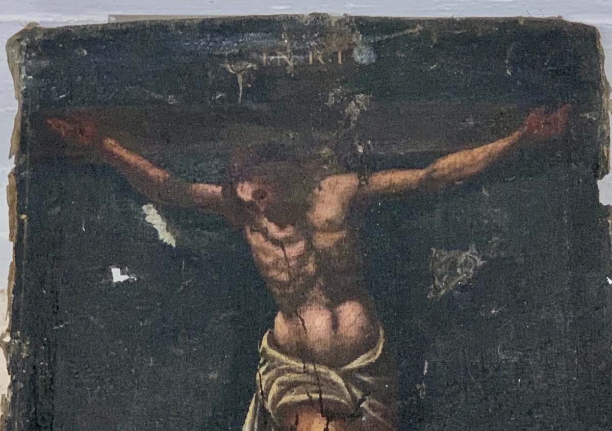 Huile Sur Toile “jesus ​​christ Crucifixe” - XVII Siecle.-photo-2