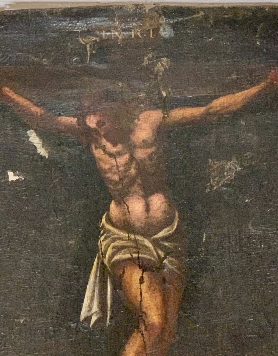 Huile Sur Toile “jesus ​​christ Crucifixe” - XVII Siecle.-photo-3