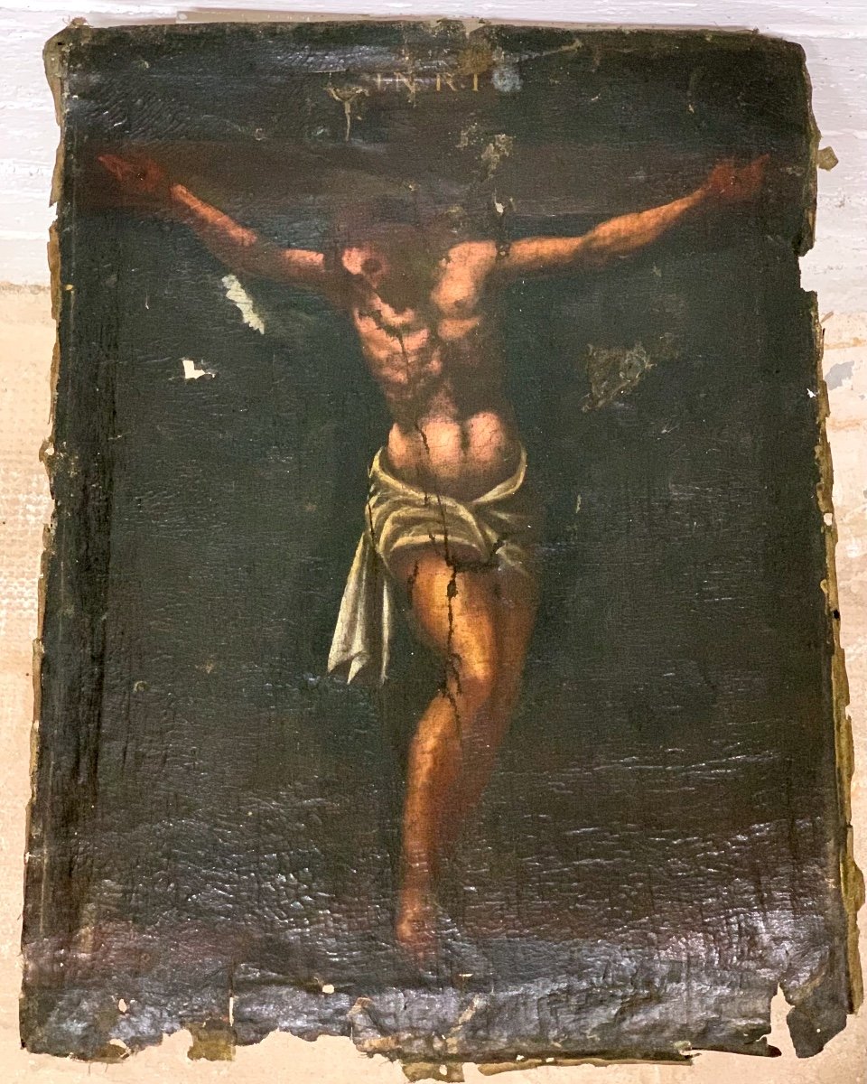 Huile Sur Toile “jesus ​​christ Crucifixe” - XVII Siecle.
