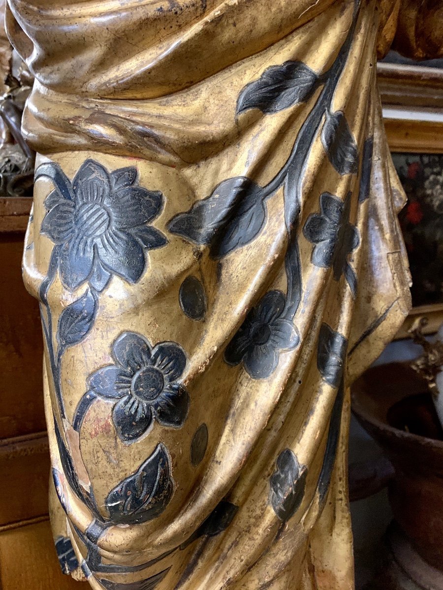 Grande Sculpture En Bois Polychrome -photo-6